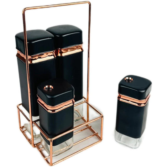 Stojak na przyprawy ze stali nierdzewnej — zestaw 4zęściowy