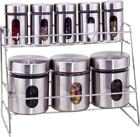 Zestaw przypraw i pojemników 8-częściowy ze stojakiem ze stali nierdzewnej