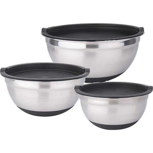 Cheffinger — Zestaw 3 misek ze stali nierdzewnej z silikonowymi pokrywkami