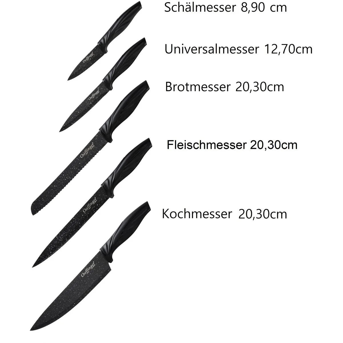 Cheffinger – 6-częściowy zestaw noży ze stojakiem akrylowym 360° (Black)