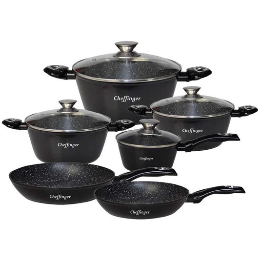 Cheffinger – 10-częściowy zestaw garnków i patelni (marmurowa powłoka, indukcja)