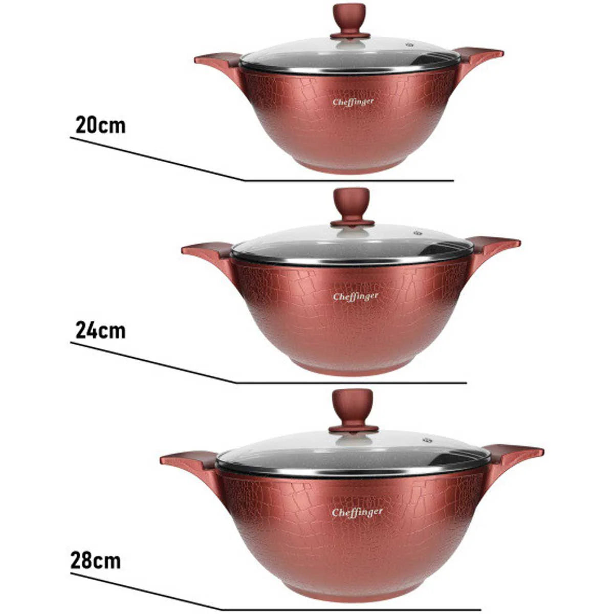 Cheffinger Crocodile Line – zestaw patelni 6-częściowy (Burgundy)