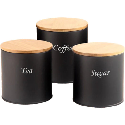 Zestaw 3 pojemników kuchennych — eleganckie, czarne, hermetyczne