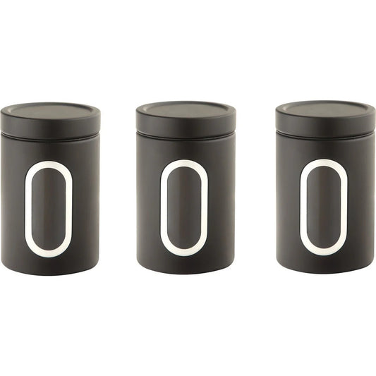Zestaw 3 pojemników kuchennych — czarne, hermetyczne