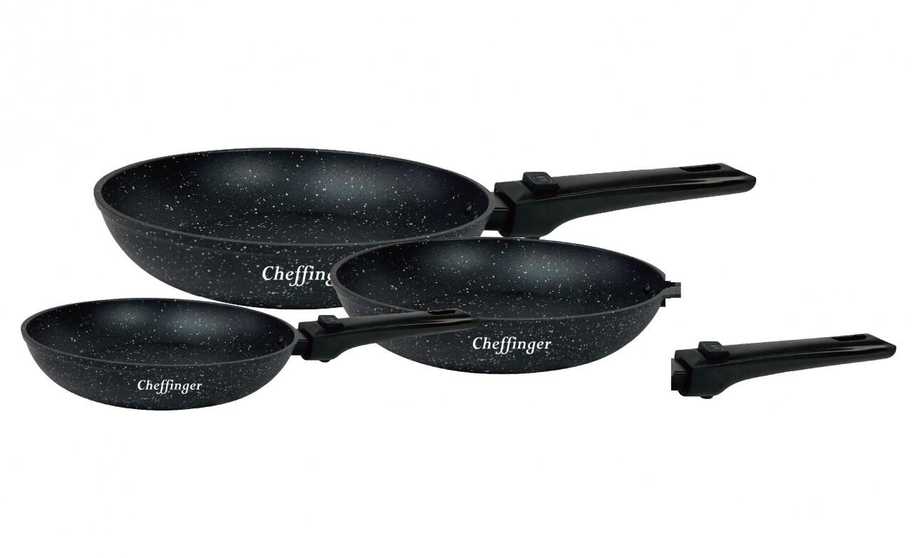 Cheffinger – 3-częściowy zestaw patelni ze zdejmowanym uchwytem (20/24/28 cm) – Black