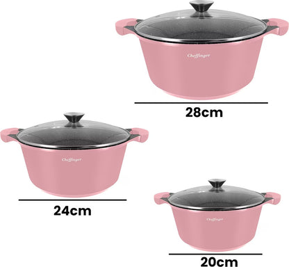 Cheffinger DA1010 Pink – 10-częściowy zestaw garnków i patelni (die-cast, indukcja)