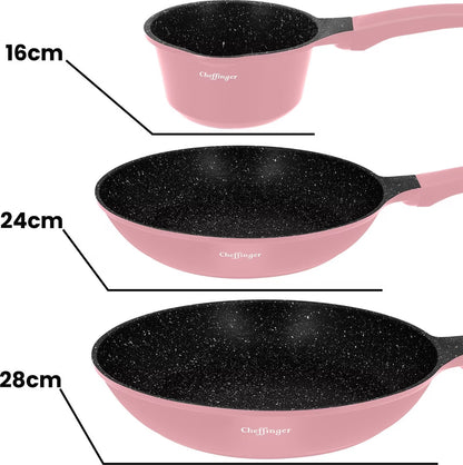 Cheffinger DA1010 Pink – 10-częściowy zestaw garnków i patelni (die-cast, indukcja)