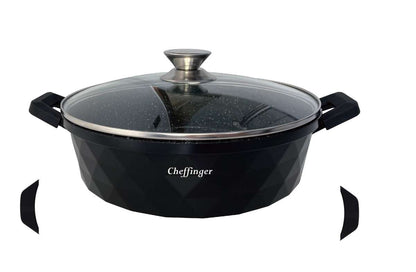 Cheffinger — Patelnia głęboka / Schmorpfanne Ø28cm z pokrywą, Alu-guss, powłoka marmurowa