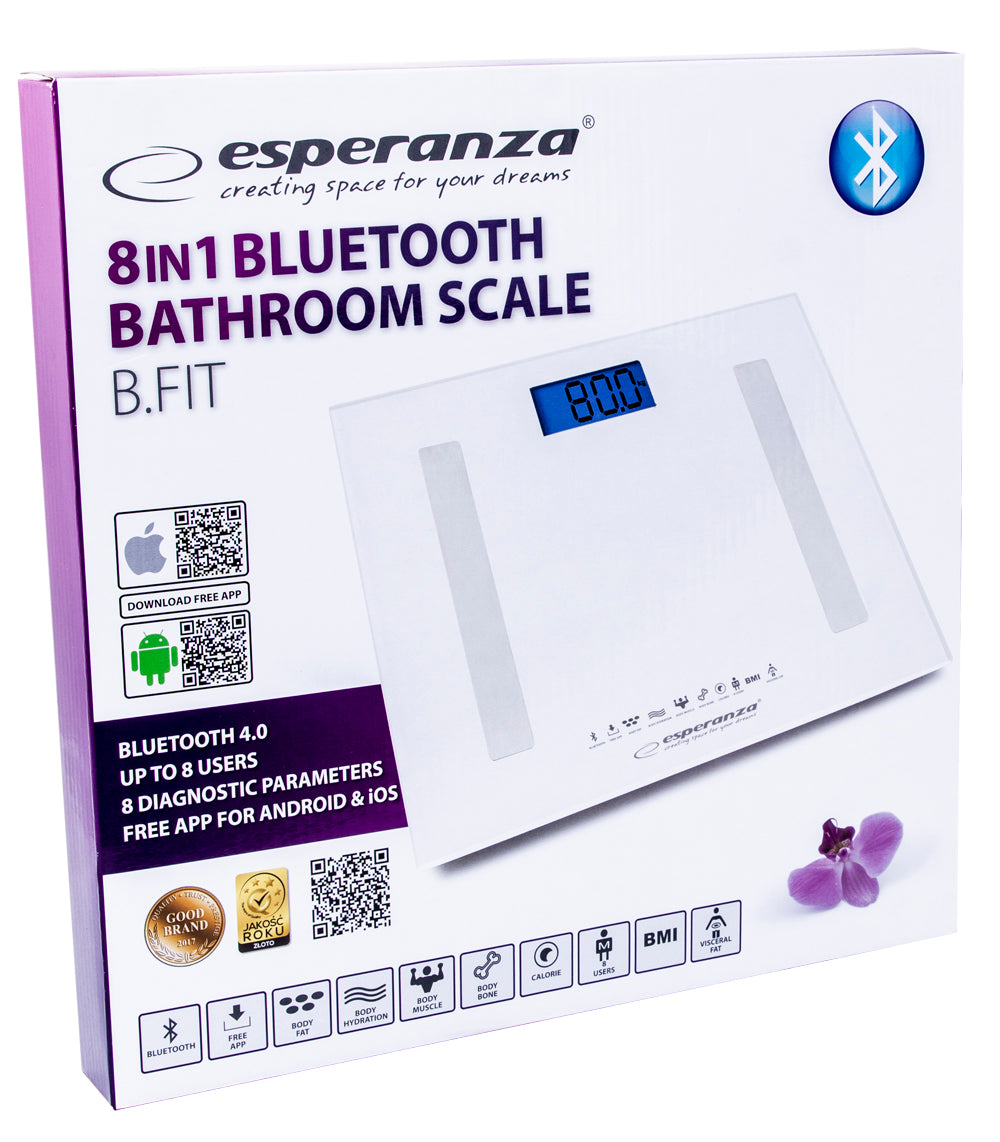 ESPERANZA CYFROWA WAGA ŁAZIENKOWA ANALITYCZNA 8W1 BT B.FIT BIAŁA