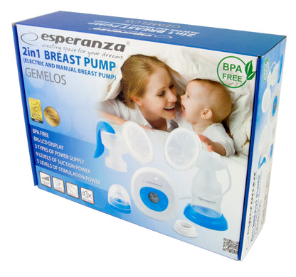 ESPERANZA LAKTATOR ELEKTRYCZNY/RĘCZNY 2W1 GEMELOS NIEBIESKI