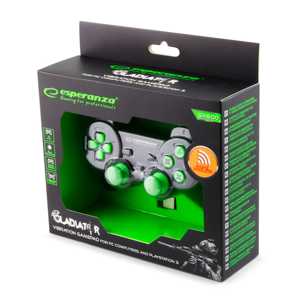 ESPERANZA GAMEPAD BEZPRZEW. PC/PS3 USB GLADIATOR CZARNO-ZIELONY