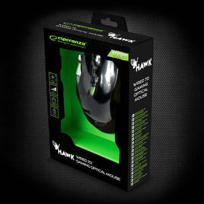 ESPERANZA MYSZ PRZEWOD. GAMING LED 7D OPT. USB HAWK CZARNO-ZIELONA