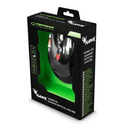 ESPERANZA MYSZ PRZEWOD. GAMING LED 7D OPT. USB HAWK CZARNO-CZERWONA