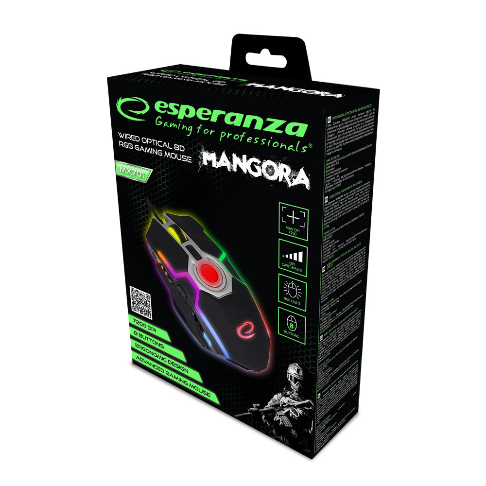 ESPERANZA MYSZ PRZEWOD. GAMING LED RGB 8D OPT. USB MANGORA