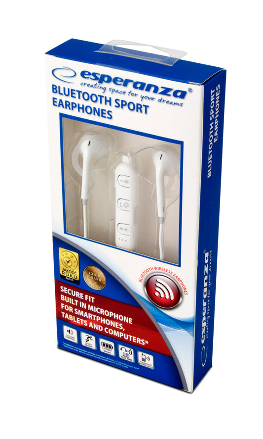 ESPERANZA SŁUCHAWKI DOUSZNE BLUETOOTH SPORTOWE BIAŁE