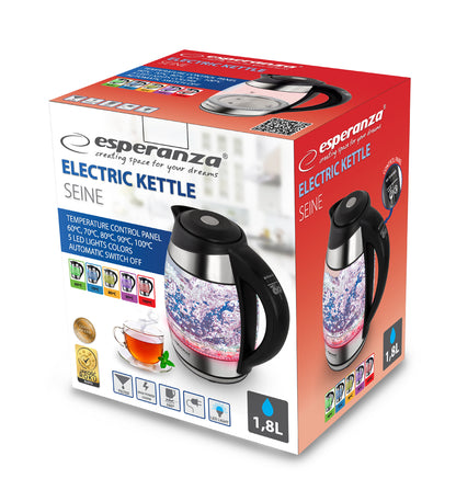 ESPERANZA CZAJNIK ELEKTRYCZNY SZKLANY LED Z TERMOMETREM SEINE 1.7 L