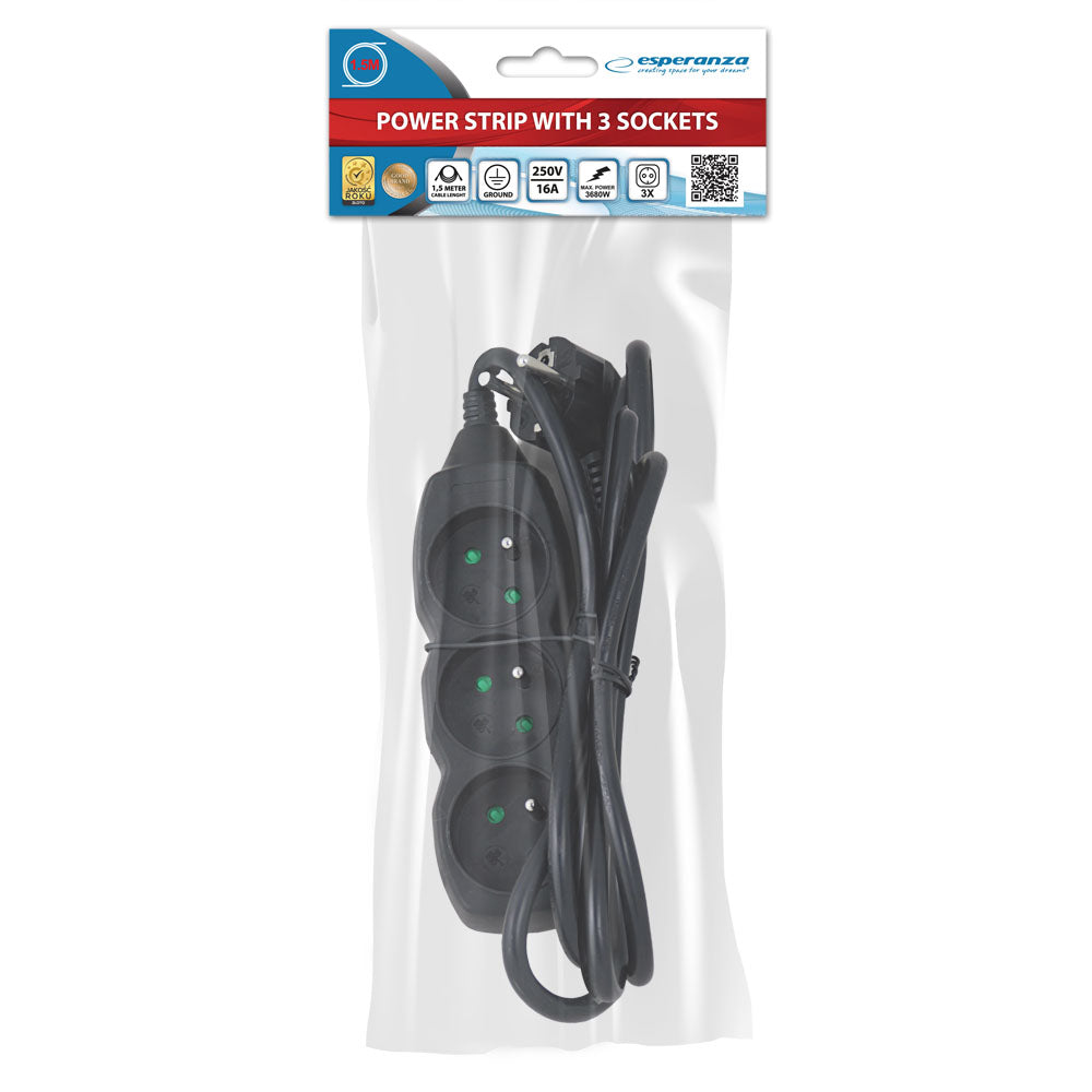 ESPERANZA LISTWA ZASILAJĄCA 3 GN. 1.5M CZARNA