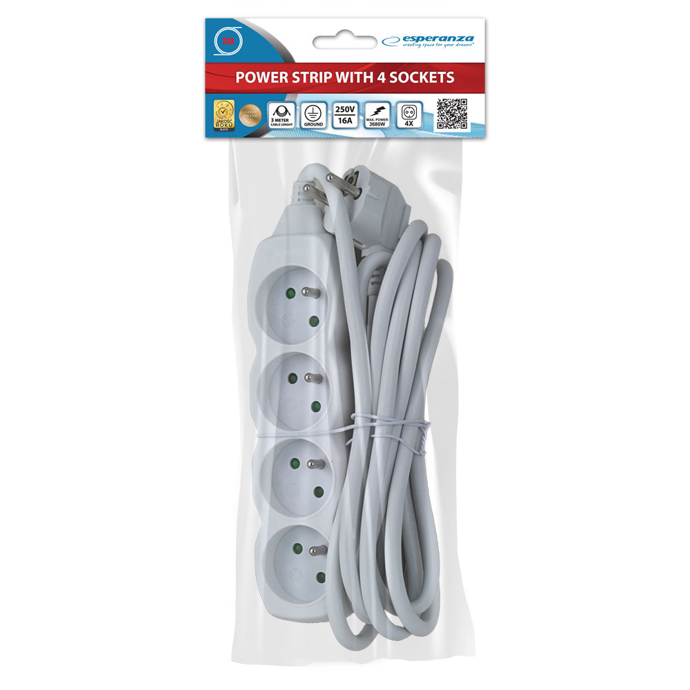 ESPERANZA LISTWA ZASILAJĄCA 4 GN. 3M BIAŁA