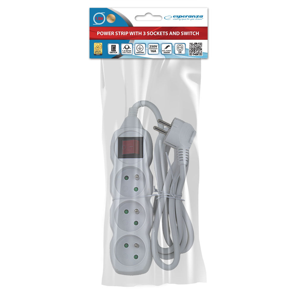 ESPERANZA LISTWA ZASILAJĄCA 3 GN. WŁ. 1.5M BIAŁA