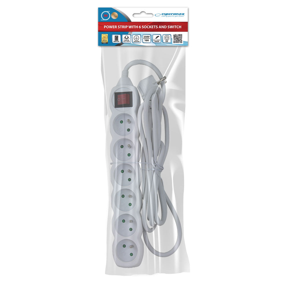 ESPERANZA LISTWA ZASILAJĄCA 6 GN. WŁ. 3M BIAŁĄ