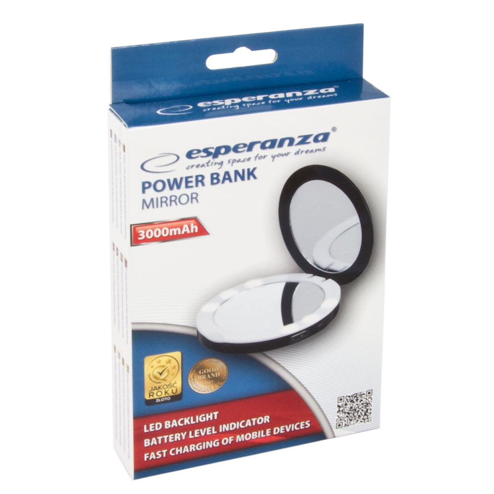 ESPERANZA POWER BANK 3000MAH Z LUSTERKIEM CZARNY