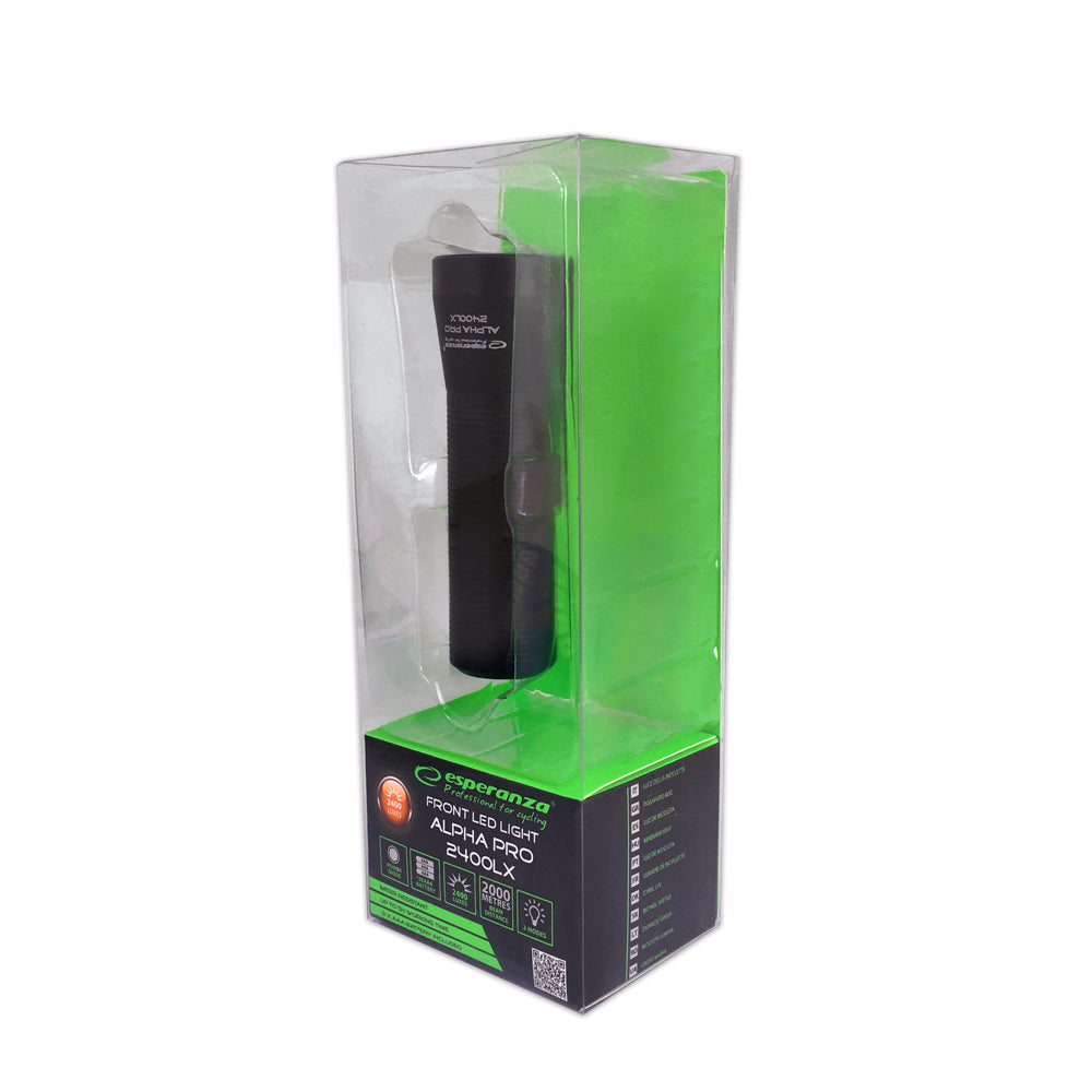 ESPERANZA PROFESJONALNA LAMPKA ROWEROWA LED NA PRZÓD 2w1 ALPHA PRO 2400 LX