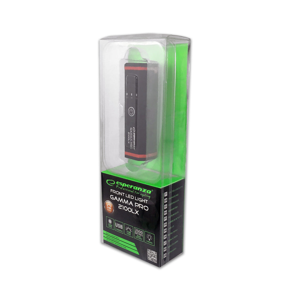 ESPERANZA PROFESJONALNA LAMPKA ROWEROWA LED NA PRZÓD 2w1 GAMMA PRO 2100 LX