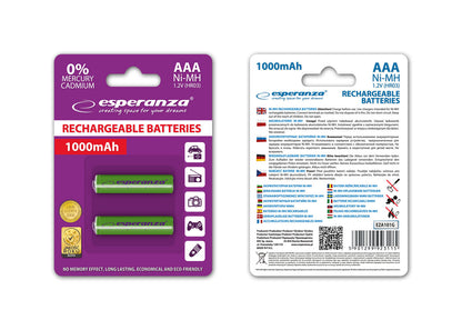ESPERANZA AKUMULATORKI NI-MH AAA 1000MAH 2SZT. ZIELONE