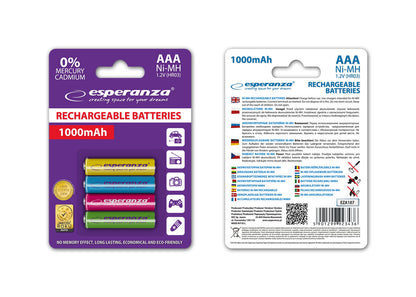 ESPERANZA AKUMULATORKI NI-MH AAA 1000MAH 4SZT. MIX KOLORÓW