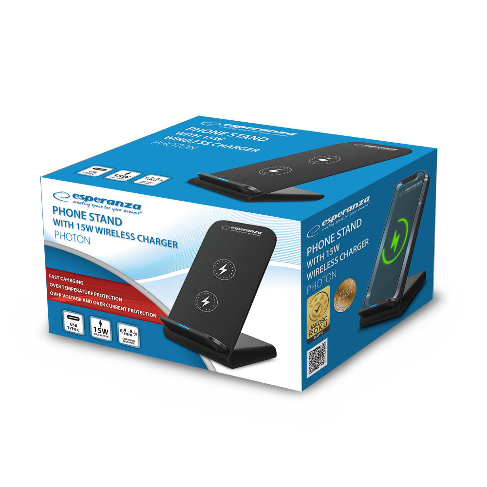 ESPERANZA STOJAK BIURKOWY DO TELEFONU Z BEZPRZEWODOWĄ ŁADOWARKĄ INDUKCYJNĄ 15W PHOTON