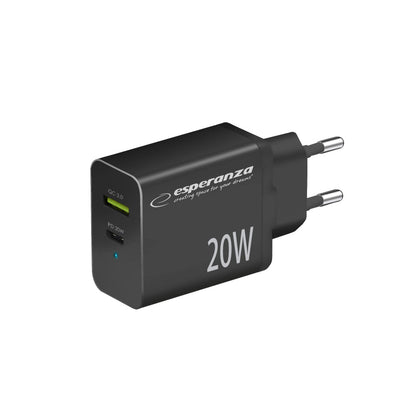 ESPERANZA ŁADOWARKA SIECIOWA 20W USB-C PD 20W / USB-A QC 3.0 18W CZARNA