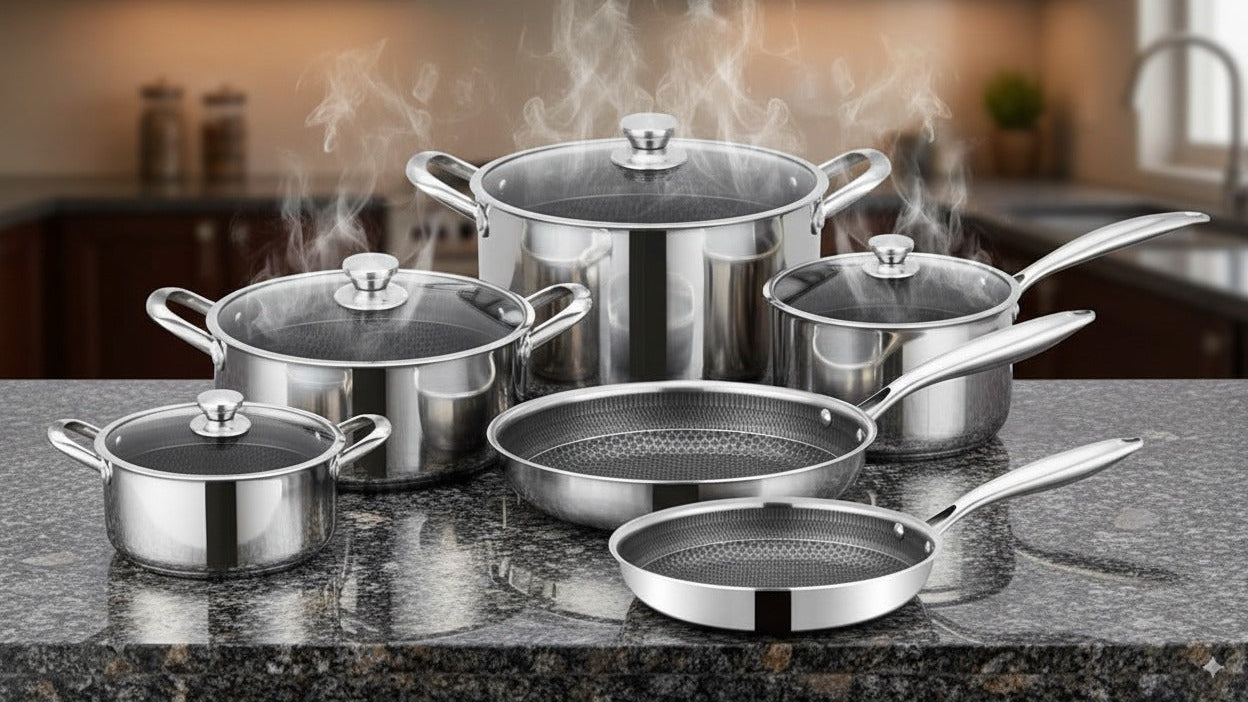Cheffinger DIAMOND - 10 PCS STAINLESS STEEL COOKWARE SET / Zestaw