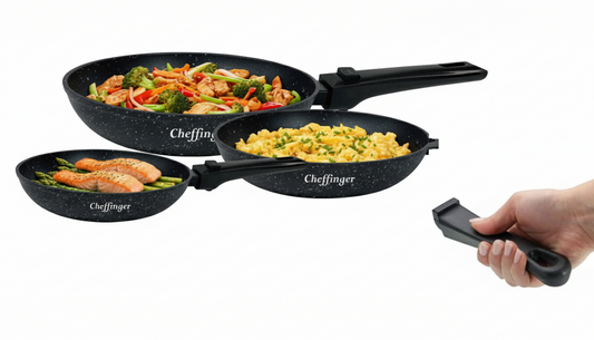 Cheffinger – 3-częściowy zestaw patelni ze zdejmowanym uchwytem (20/24/28 cm) – Black