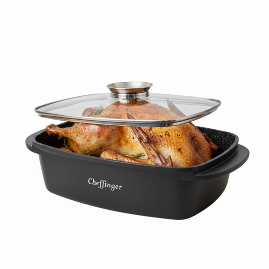 Cheffinger — Brytfanna z pokrywą 32cm, czarna — powłoka nieprzywierająca