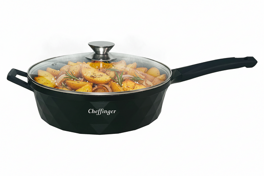 Cheffinger — Bratpfanne Ø28cm z pokrywą, Diamond-Design — marmurowa powłoka, indukcja