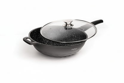 Cheffinger — Wok XL z pokrywą 32&nbsp;cm, odlew aluminium, marmurowa powłoka