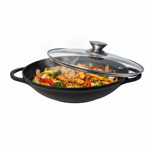 Cheffinger — Wok z pokrywą 40cm, czarny — powłoka nieprzywierająca, indukcja