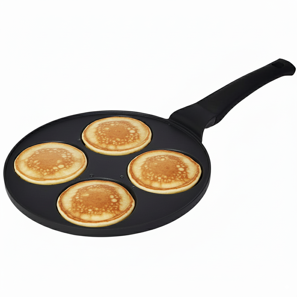 Cheffinger Patelnia do naleśników aluminiowa 26 cm, 4 gniazda, non-stick, indukcja, czarna, bez PFOA