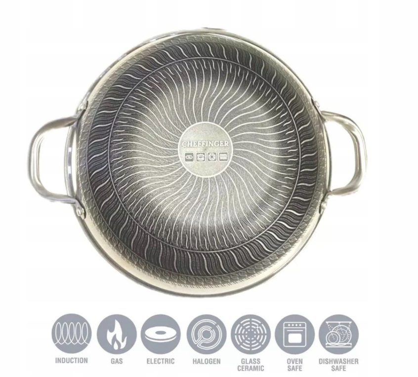 Cheffinger DIAMOND - WOK 32-36cm / Garnek Kazań Kasan stal nierdzewna