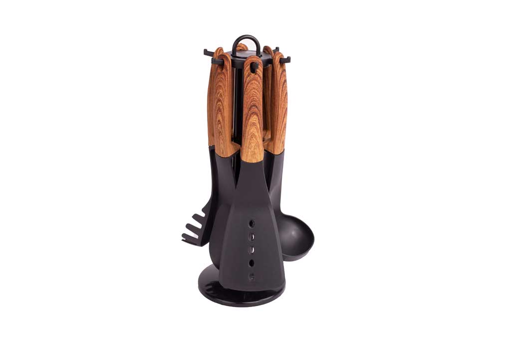 Cheffinger – zestaw 6 przyborów z obrotowym stojakiem (wood optic) CF-UT02