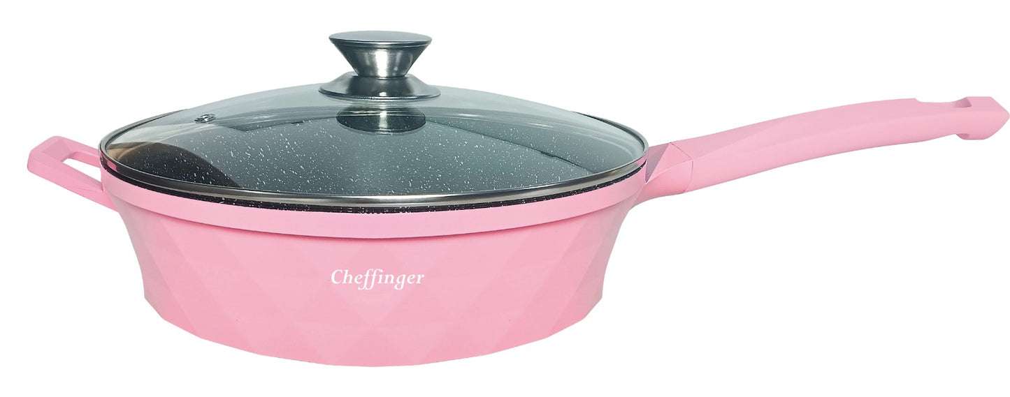 Cheffinger — Bratpfanne Ø28cm z pokrywą, Diamond-Design — marmurowa powłoka, indukcja