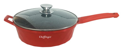 Cheffinger — Bratpfanne Ø28cm z pokrywą, Diamond-Design — marmurowa powłoka, indukcja