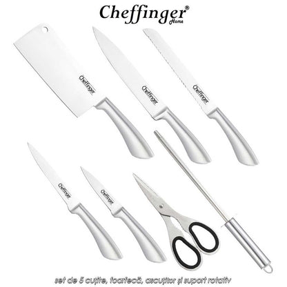 Cheffinger – 8-częściowy zestaw noży w stojaku akrylowym (podstawa 360°) CF-KS01