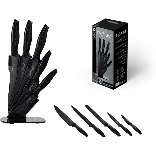 Cheffinger – 6-częściowy zestaw noży ze stojakiem akrylowym 360° (Black)