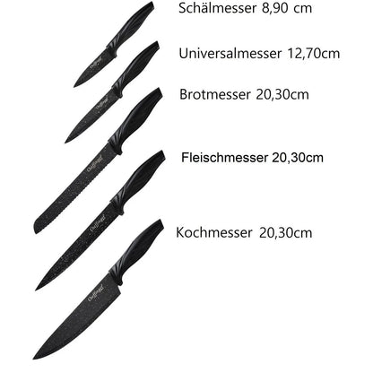 Cheffinger – 6-częściowy zestaw noży ze stojakiem akrylowym 360° (Black)