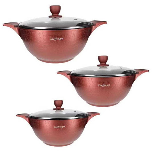 Cheffinger Crocodile Line – zestaw patelni 6-częściowy (Burgundy)