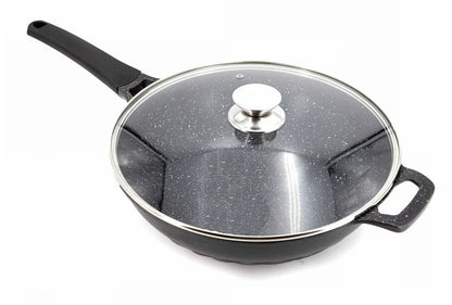 Cheffinger — Wok XL z pokrywą 32&nbsp;cm, odlew aluminium, marmurowa powłoka