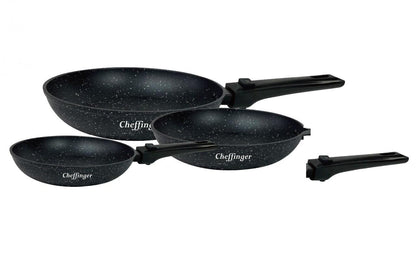 Cheffinger – 3-częściowy zestaw patelni ze zdejmowanym uchwytem (20/24/28 cm) – Black