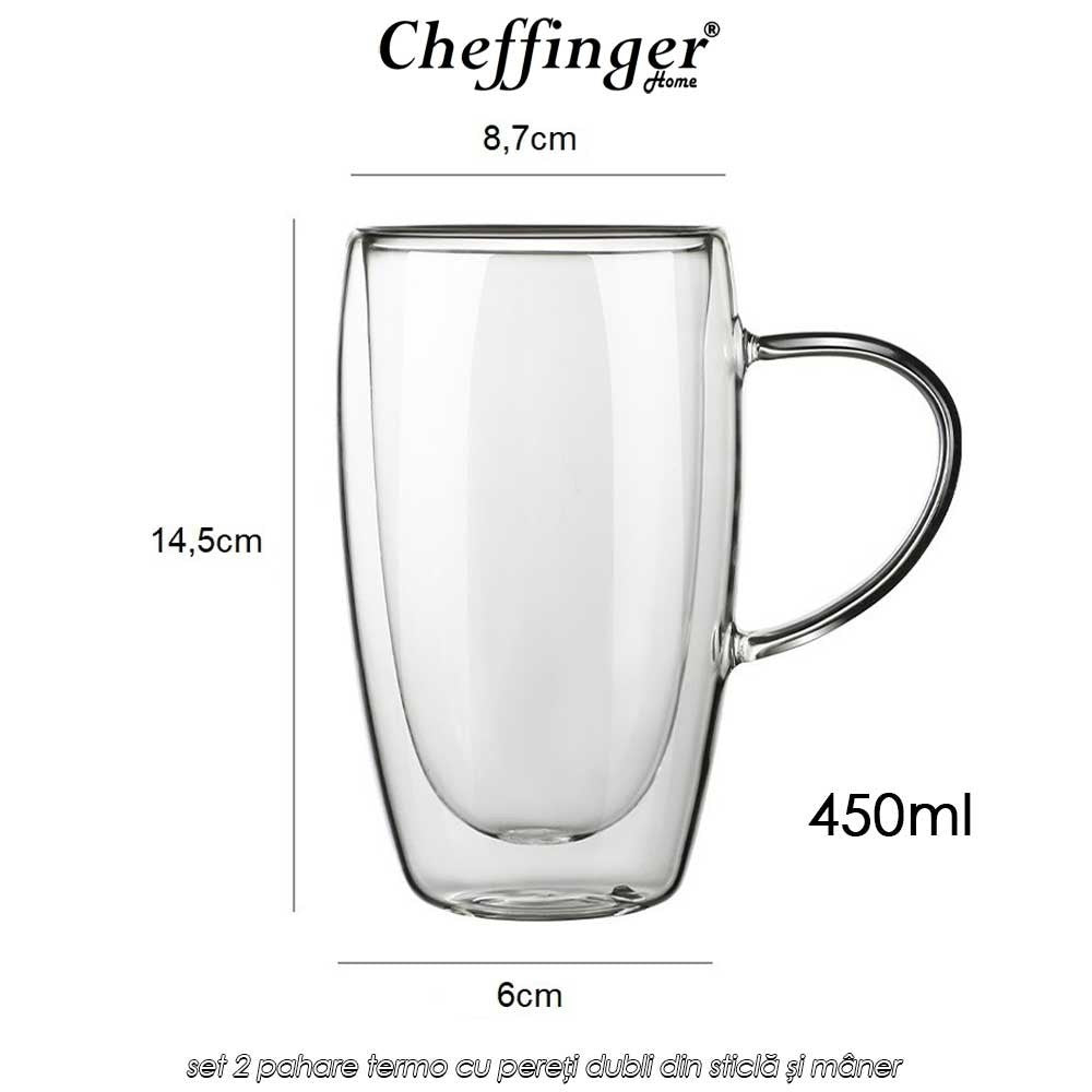 Podwójne szklanki z uchem 450ml (zestaw 2szt.) — Cheffinger