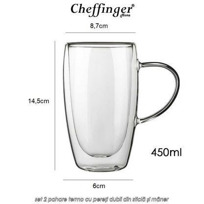 Podwójne szklanki z uchem 450ml (zestaw 2szt.) — Cheffinger